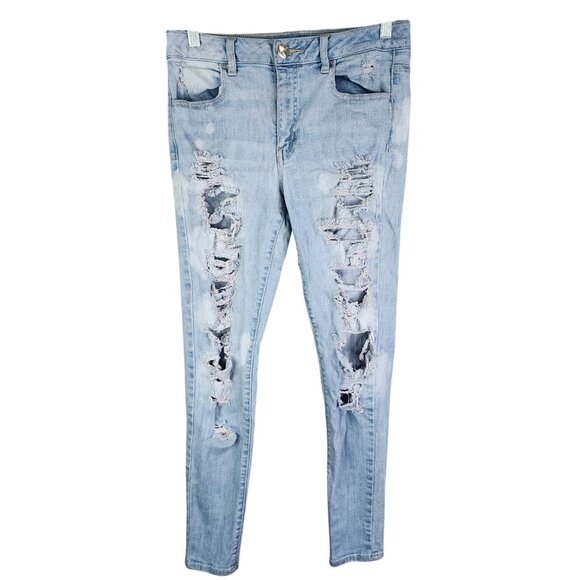 Womens American Eagle Hi Rise Jegging Denim Jeans Super Stretch Distressed 8 - Picture 1 of 10